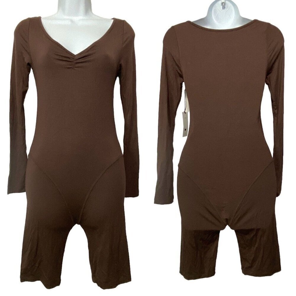 GEEL Ghauri One Piece Romper Bike Shorts Long Sleeves Soft Base NWT Brown M 28-2
